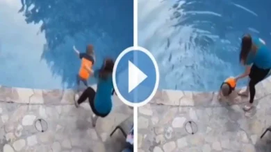 Super Mom Takes Split Second To Save Son From Drowning In Swimming Pool