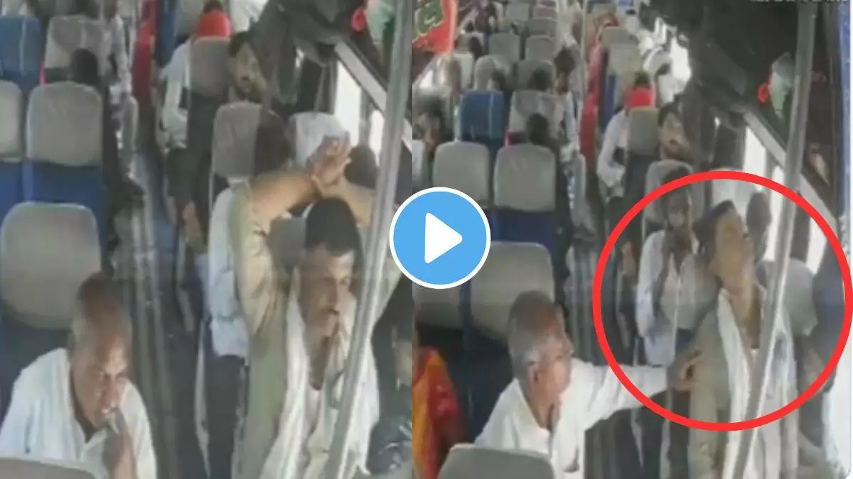 conductor died due to heart attack in bus death in just 30 seconds CCTV Video Goes Viral