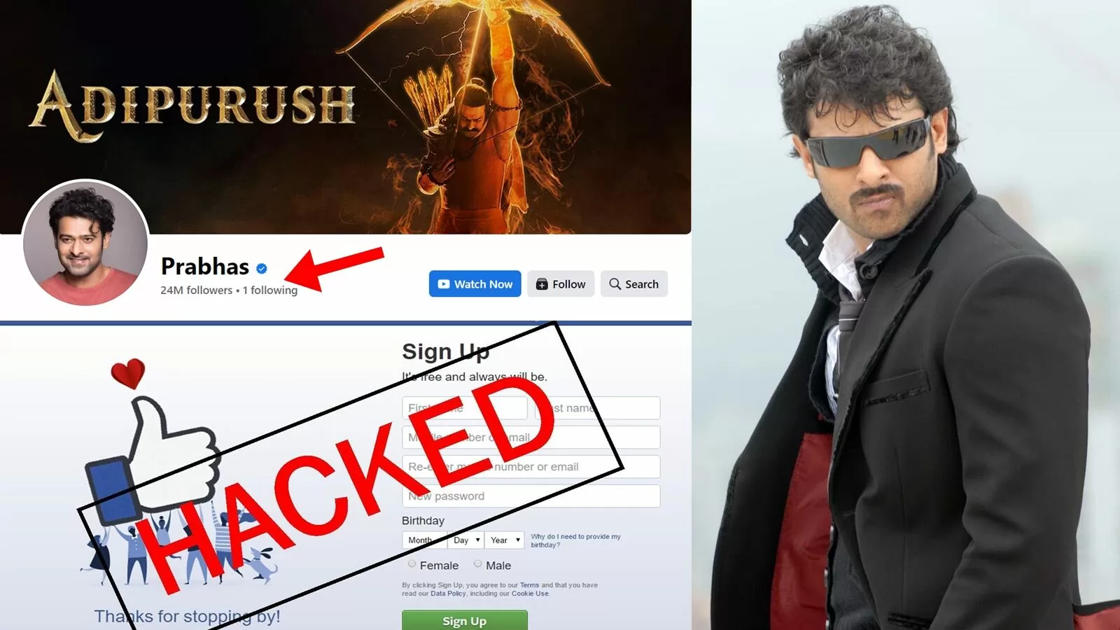 Actor Prabhas Facebook Page Hacked