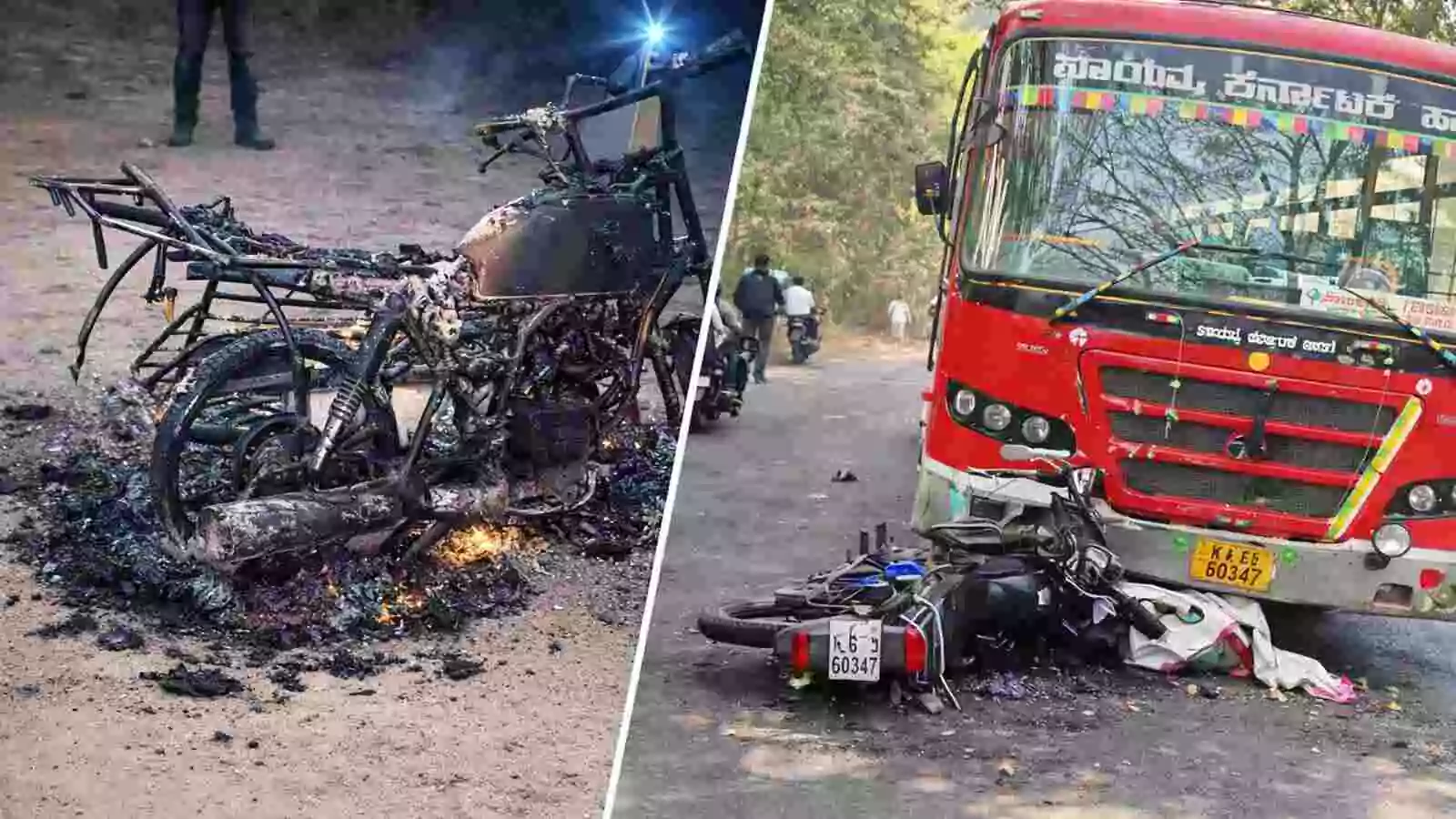 ಮೈಸೂರು ಬೈಕ್ ಚಾಲಕರು ಸಜೀವದಹನ, ಹುಬ್ಬಳ್ಳಿ ರಸ್ತೆ ಅಪಘಾತದಲ್ಲಿ ತಂದೆ–ಮಗು ಸಾವು