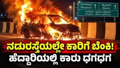 ಬೆಂಗಳೂರು-ಮೈಸೂರು ಎಕ್ಸ್ಪ್ರೆಸ್ವೇನಲ್ಲಿ ಏಕಾಏಕಿ ಹೊತ್ತಿ ಉರಿದ ಕಾರು! ಇಬ್ಬರು ಪಾರು