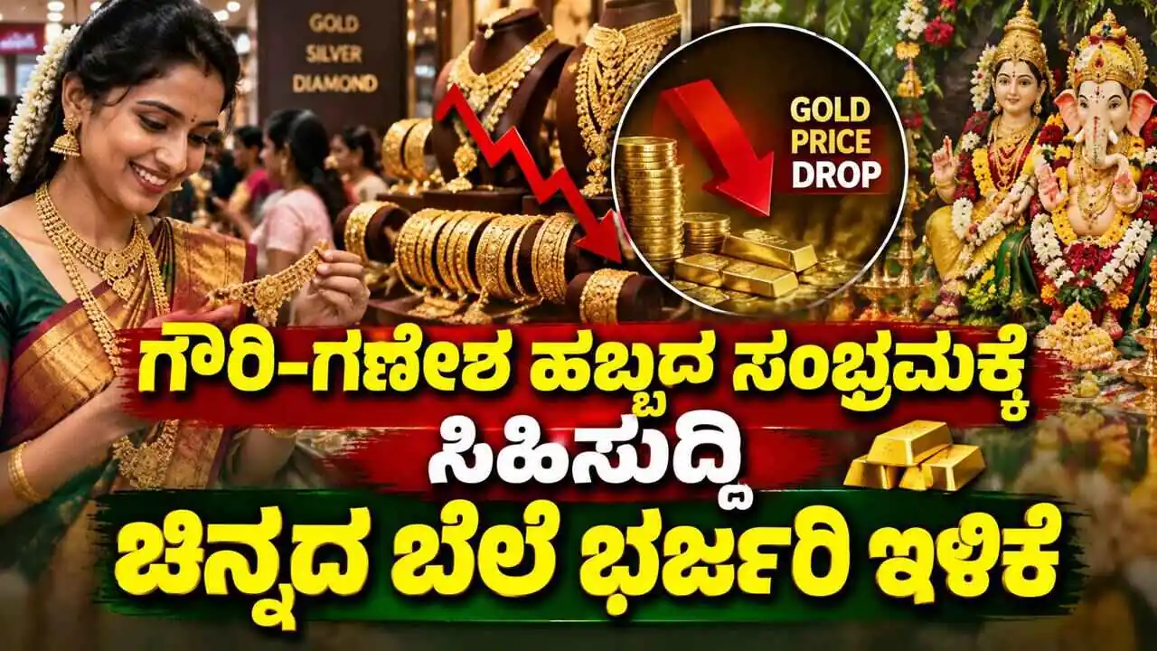 ಗೌರಿ-ಗಣೇಶ ಹಬ್ಬದ ಸಂಭ್ರಮಕ್ಕೆ ಸಿಹಿಸುದ್ದಿ.. ಚಿನ್ನದ ಬೆಲೆ ಭರ್ಜರಿ ಇಳಿಕೆ! ಚಿನ್ನ-ಬೆಳ್ಳಿ ದರ ಮತ್ತೆ ಡೌನ್