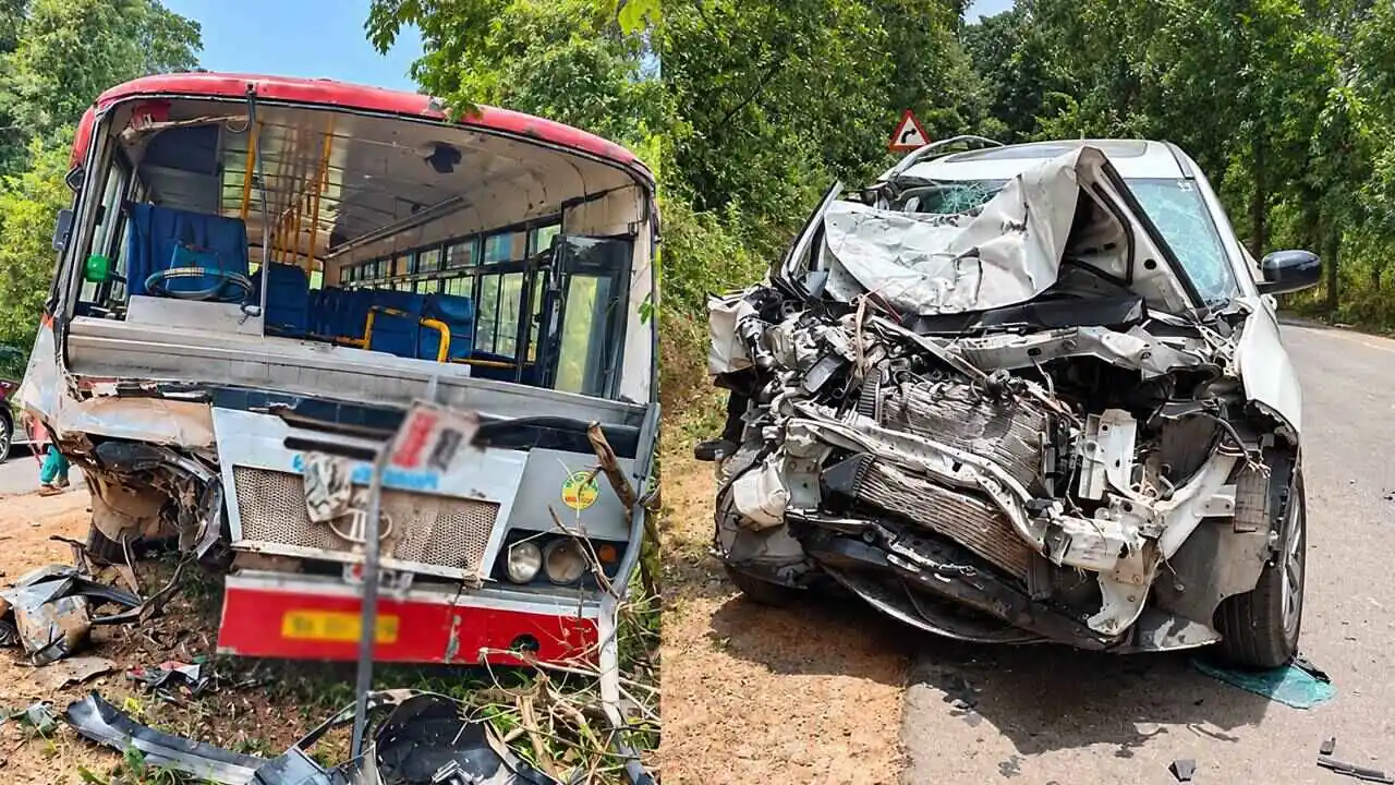 ಕೆಎಸ್‌ಆರ್‌ಟಿಸಿ ಬಸ್ ಮತ್ತು ಕಾರು ಮುಖಾಮುಖಿ ಡಿಕ್ಕಿ! ನಾಲ್ವರಿಗೆ ಗಾಯ