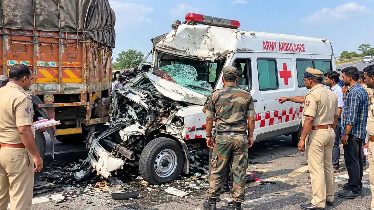 ಸೈನಿಕನ ಮೃತದೇಹ ಸಾಗಿಸುತ್ತಿದ್ದ ಅಂಬುಲೆನ್ಸ್‌ ಭೀಕರ ಅಪಘಾತ! ಸೈನಿಕನ ಮಗ ಸೇರಿ ನಾಲ್ವರು ಸಾವು