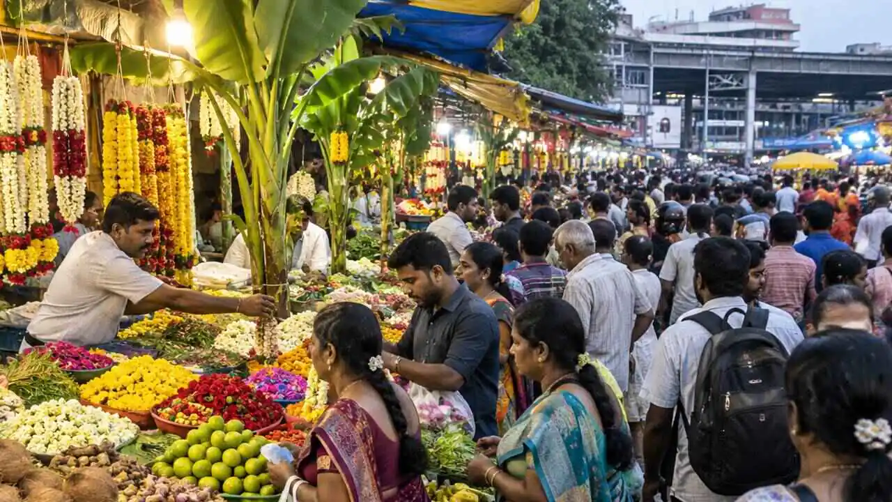 ಆಯುಧ ಪೂಜೆ ಖರೀದಿ, ಬೆಂಗಳೂರು ಕೆಆರ್ ಮಾರುಕಟ್ಟೆಯಲ್ಲಿ ಜನವೋ ಜನ! ಟ್ರಾಫಿಕ್ ಜಾಮ್
